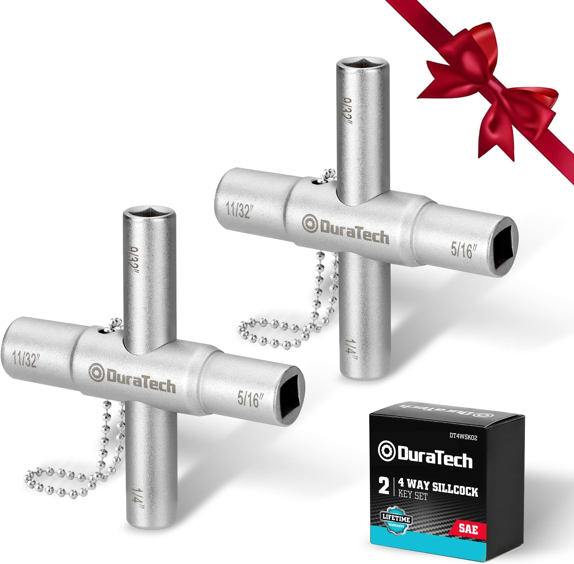 DURATECH 4 Way Sillcock Key Set, 1/4", 9/32", 5/16", 11/32", 2-Pack, for Valve, Faucet, and Spigots