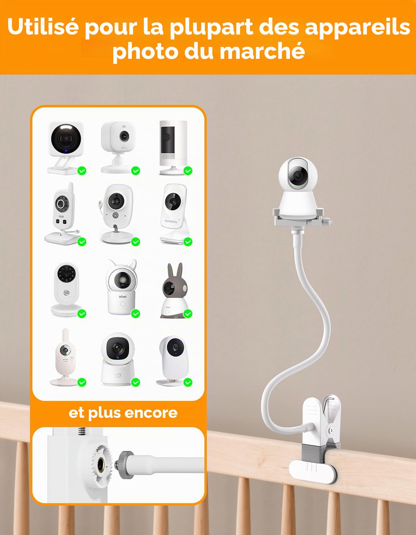 Support Universel pour Moniteur Bébé GHB Philips Avent avec Pince