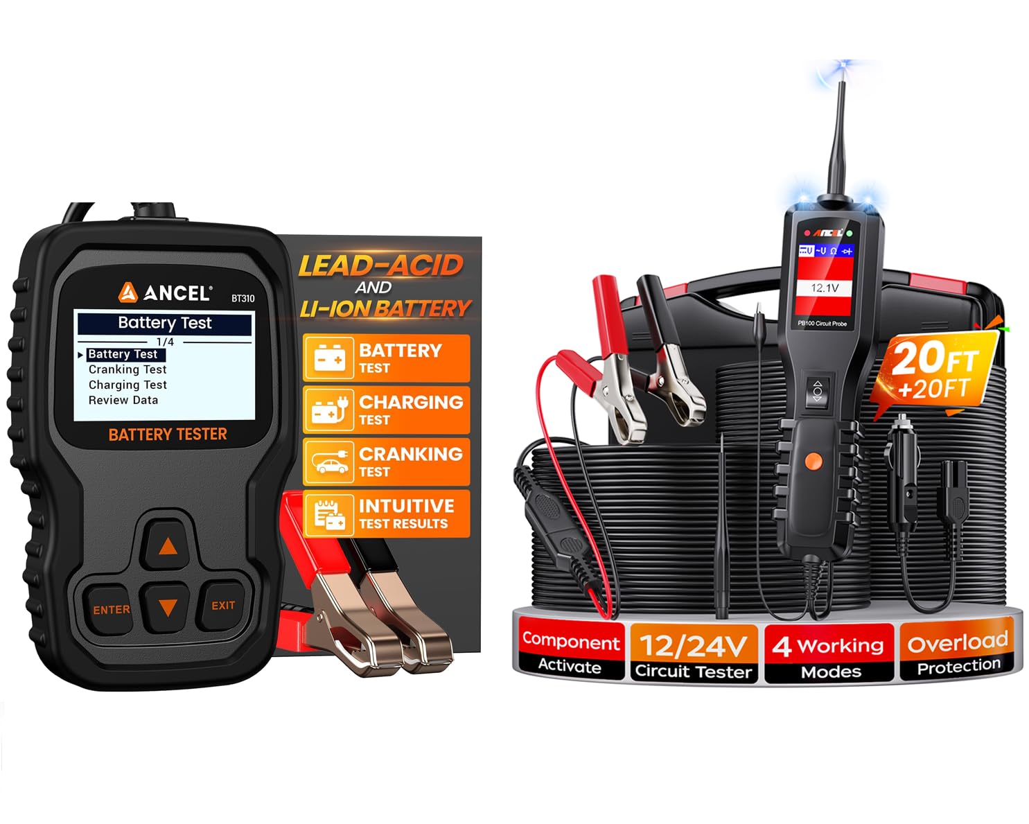 ANCEL PB100 Car Circuit Tester with BT310 12V 24V Car Battery Tester
