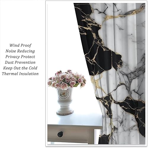 Miniatura 4 de Cortinas de mármol para dormitorio, arte abstracto moderno de lujo, textura de mármol blanco y negro, tratamientos de ventana para sala de estar,