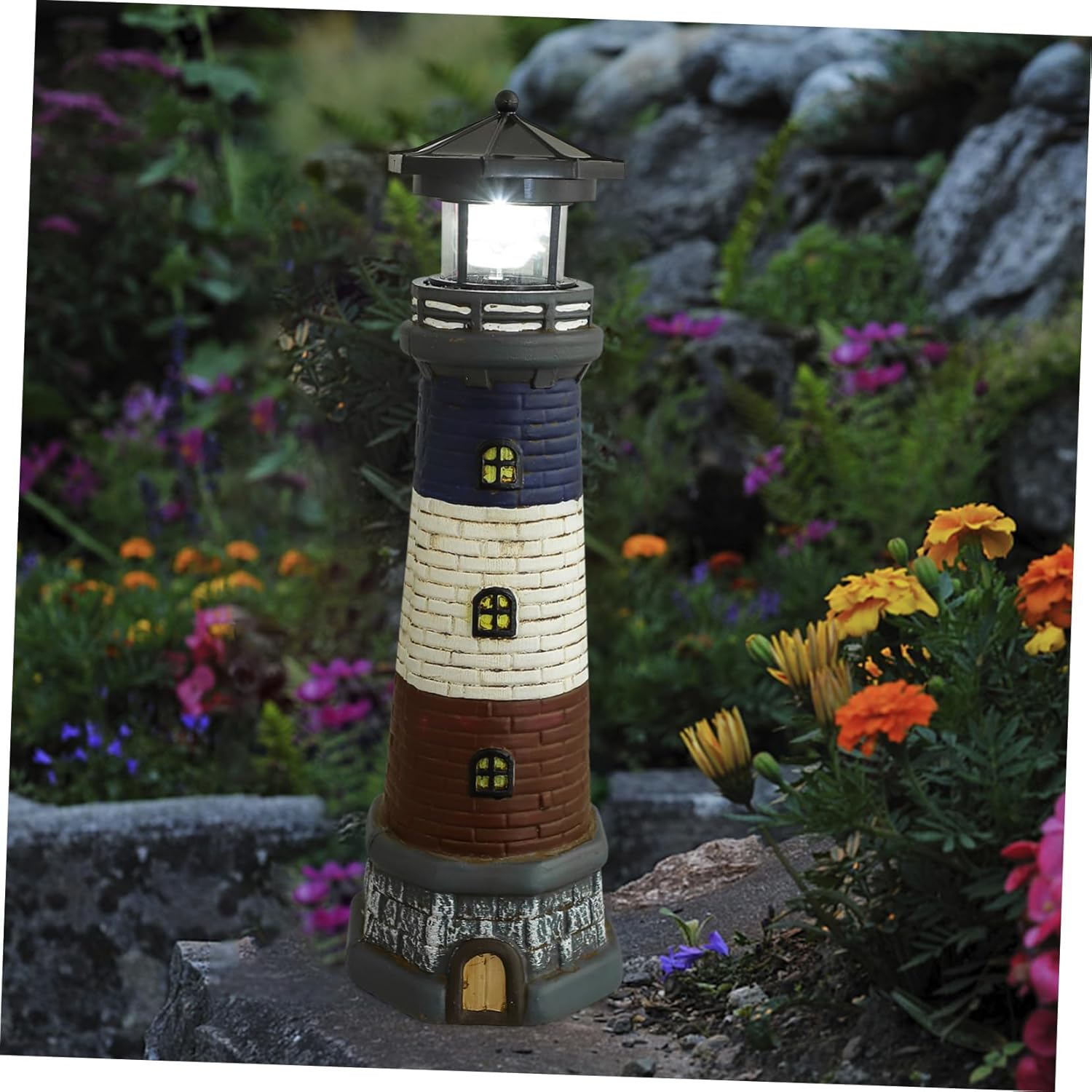 Glowing Lighthouse Statue Garden Decoration Solar-Powered Resin Craft Ornament