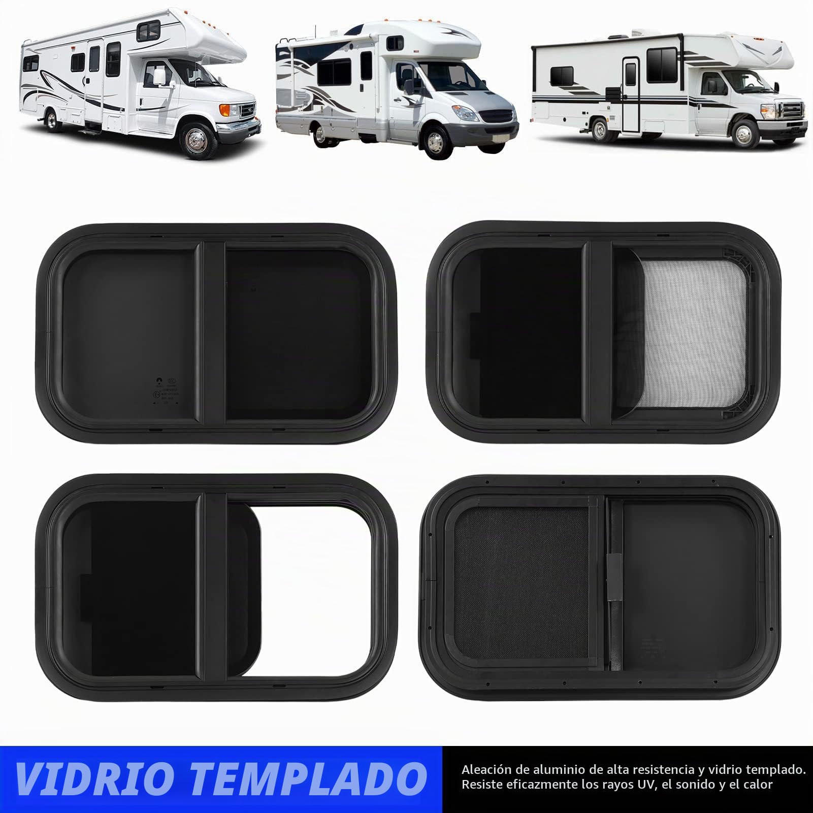 Ventanas para caravanas, 2 Piezas 500x300mm Ventana Corredera RV, Impermeable Ventana Claraboya con Tela Mosquitera y Cristal Tintado, Ideal para Autocaravanas y Remolques
