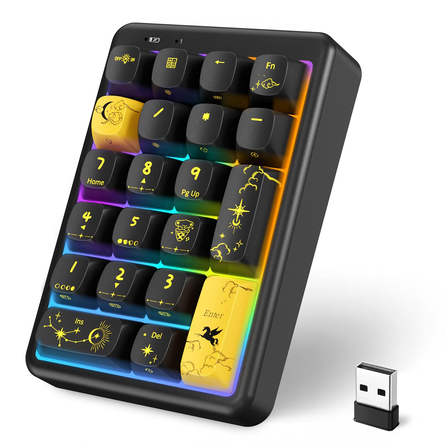 NumberPad, 21 tasti hotswappable, tastiera numerica wireless Bluetooth 5.0/2.4G/Type-C, tastiera numerica ricaricabile, struttura guarnizione RGB, tastiera meccanica con copritasti in PBT, per PC