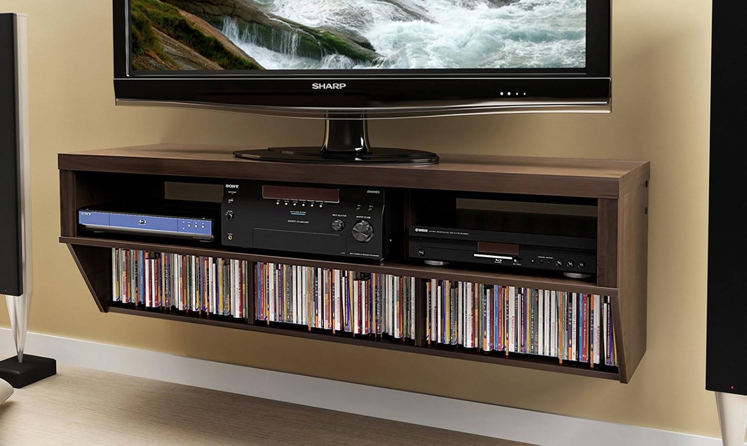 Espresso 58" Wide Wall Mounted AV Console - Series 9 Designer Collection