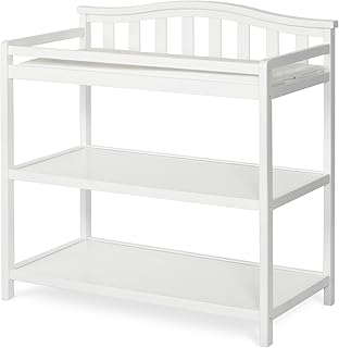 Child Craft Arch Top Infant Changing Table, Water-Resistant Pad and Safety Strap, Anti-Tip Kit Included to Prevent Tipping, Non-Toxic, Baby Safe Finish (Matte White)