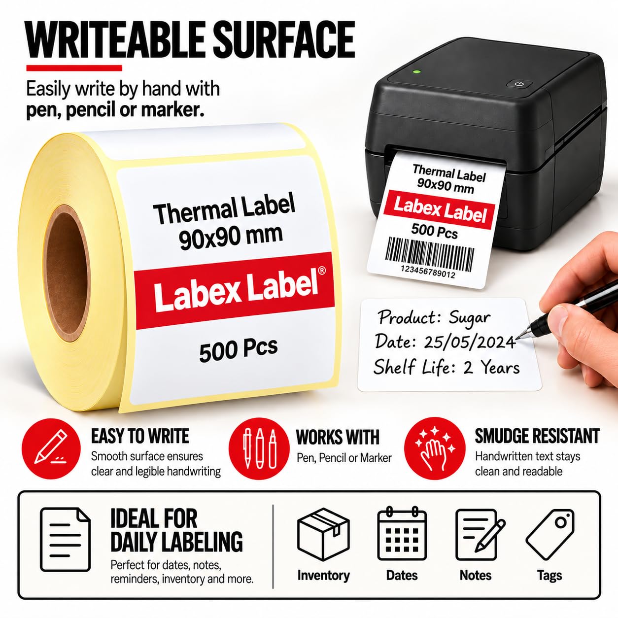 Etichette termiche 90x90 mm su rotolo – Etichette Cartone Grandi Quantità – 8 rotoli 3200 etichette – Senza nastro – TSC Godex compatibili – Labex Label