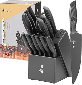 ZHANG XIAO QUAN SINCE 1628 15 Pcs Knife Set with Block（Black）