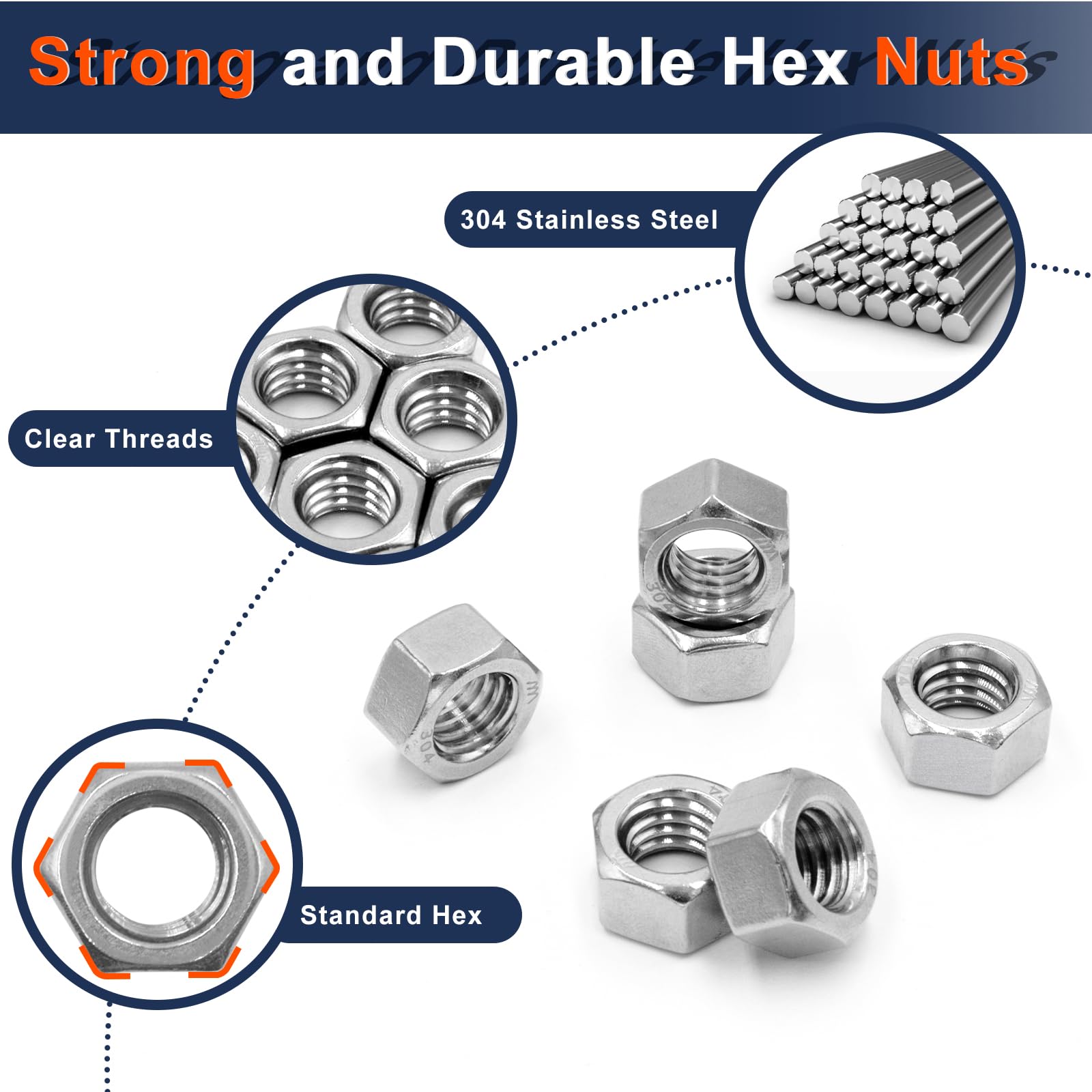 ZQZ 510 Pcs SAE & Metric Hex Nut Assortment Kit;304 Stainless Steel Nut Set — Amazon image 4