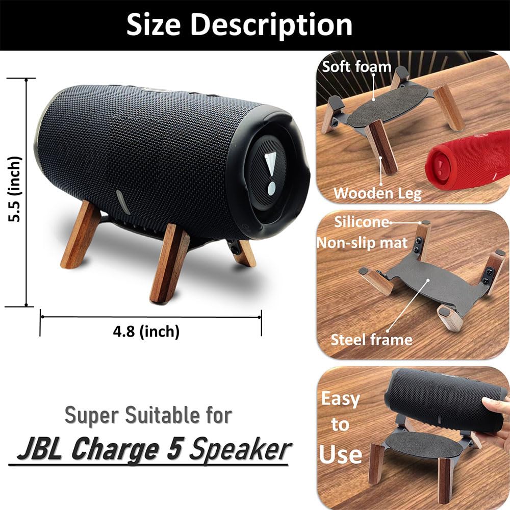 Supporto in vero legno compatibile con JBL Charge 5 6 altoparlante portatile, stabile in legno robusto utilizzato per Charge 4 3 Flip 6 5 4 (noce)