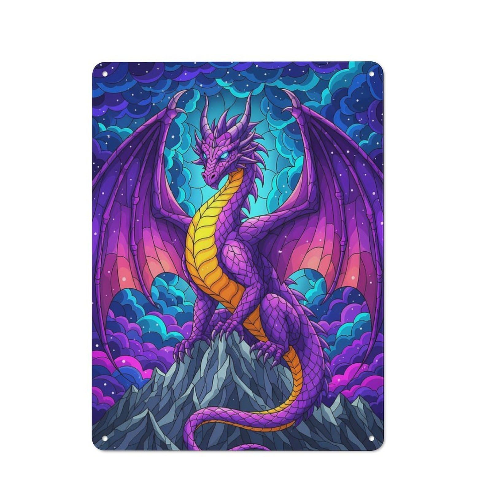 Junmoney Purple Dragon On Mountain Peak Retro Metal Plaque 40X30cm For Garage Or Workshop, Housewarming Wall Decor For People Furnishing Garage And Workshop