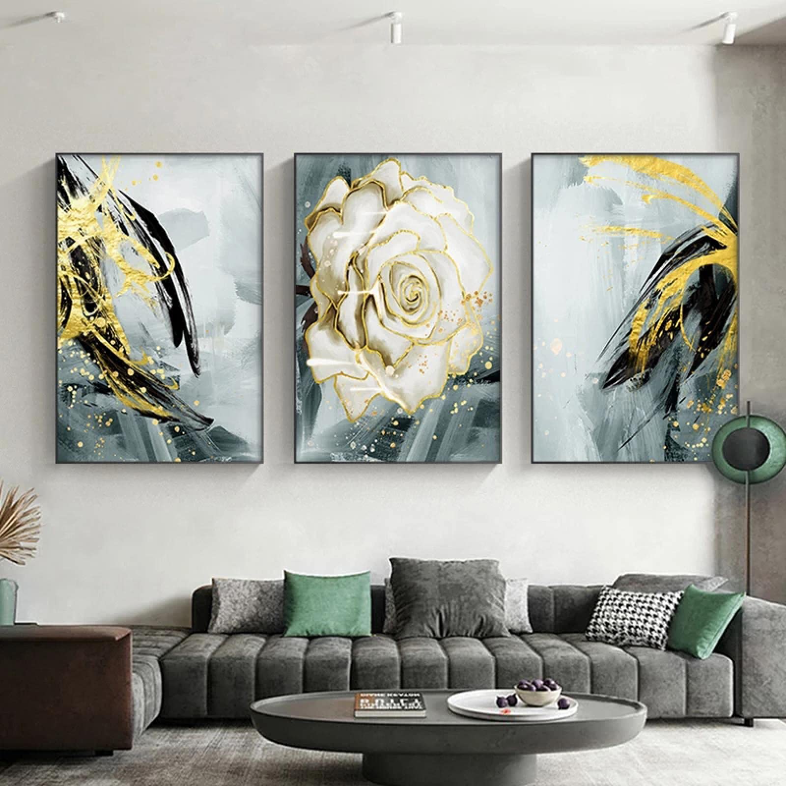 Impression moderne doré vert rose affiche fleur scandinave sur toile - 8