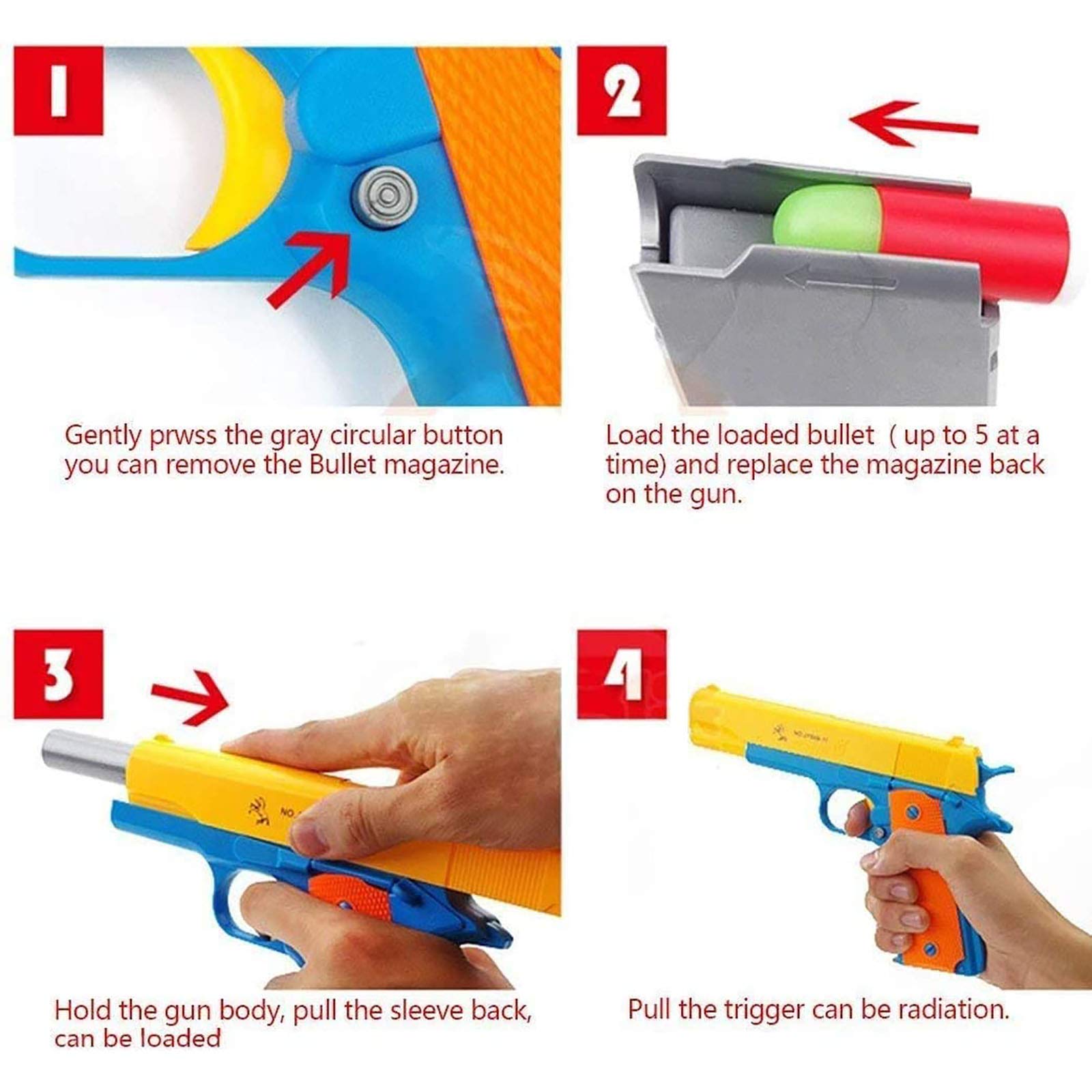 Buy Alisaso Colt 1911 Kid Toy Gun with Soft Bullets Ejecting Magazine