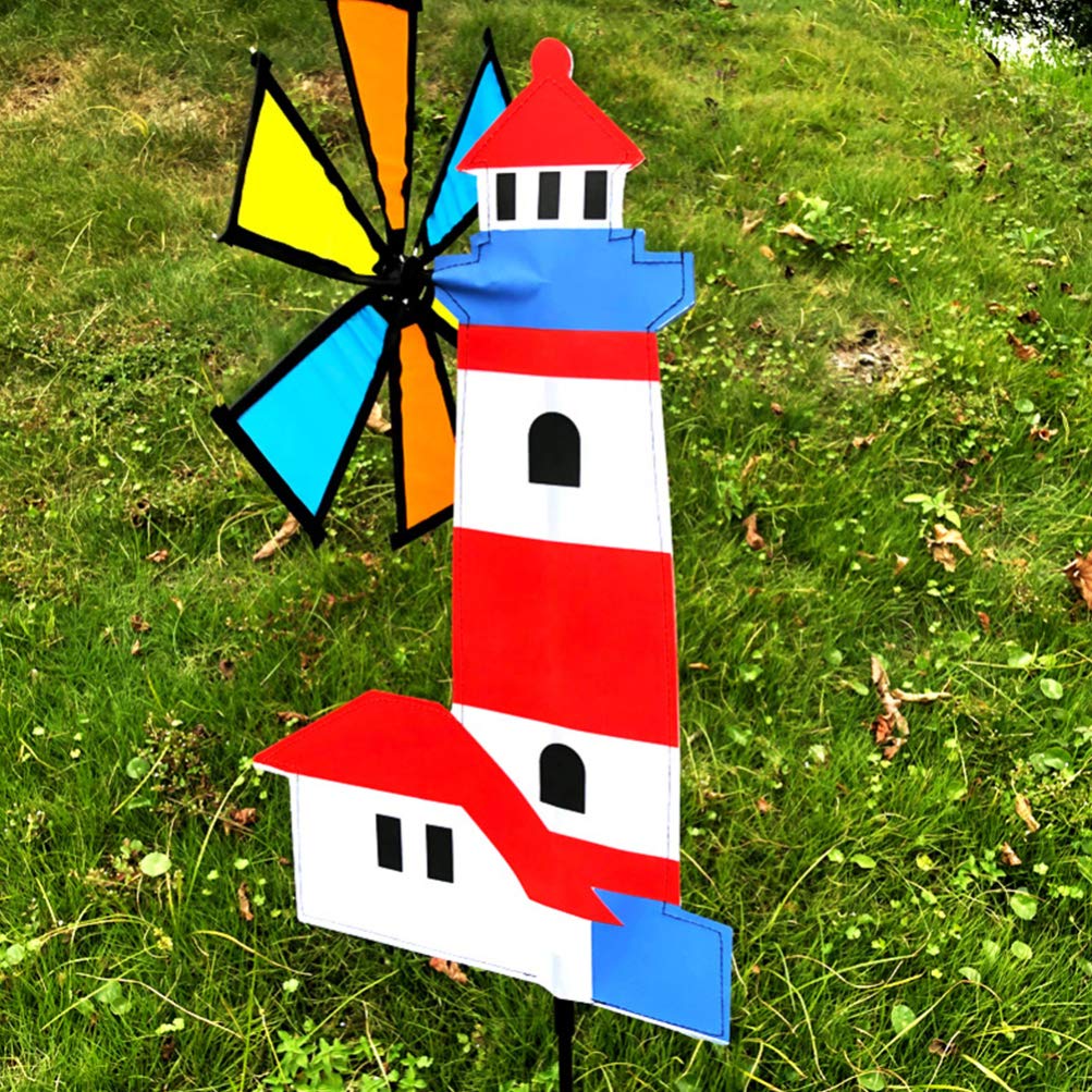 Rainbow Lawn Pinwheel Windmill Lighthouse Pinwheels Wind Spinners Garden Lawn Wind Stake Pinwheel Toys for Garden Lawn Yard Windmill Decoration Pinwheel Toys