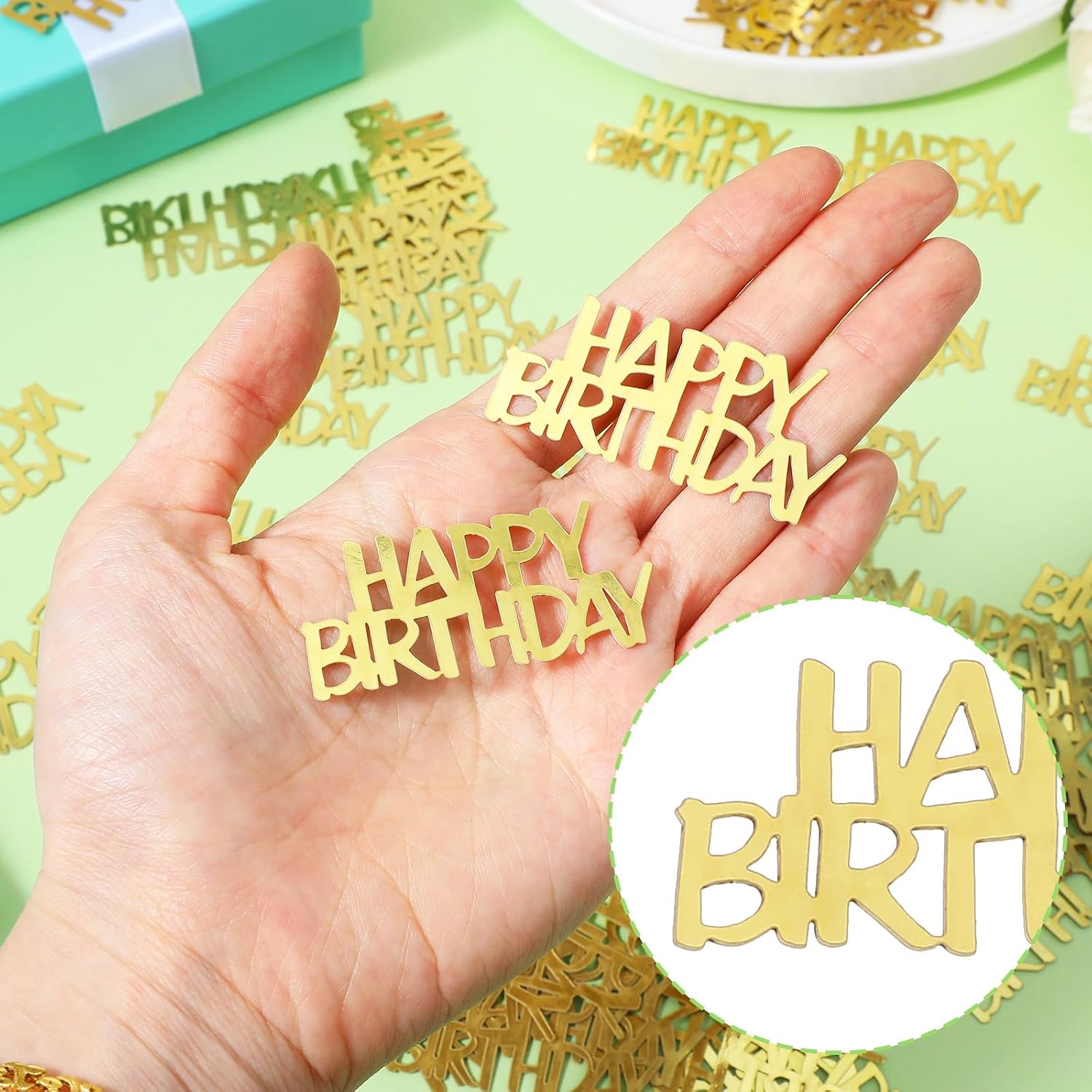 Gold Happy Birthday Confetti, Birthday Table Paper Confetti Scatter Decorations for Party Baby Shower DIY Arts and Crafting (0.03 lbs)