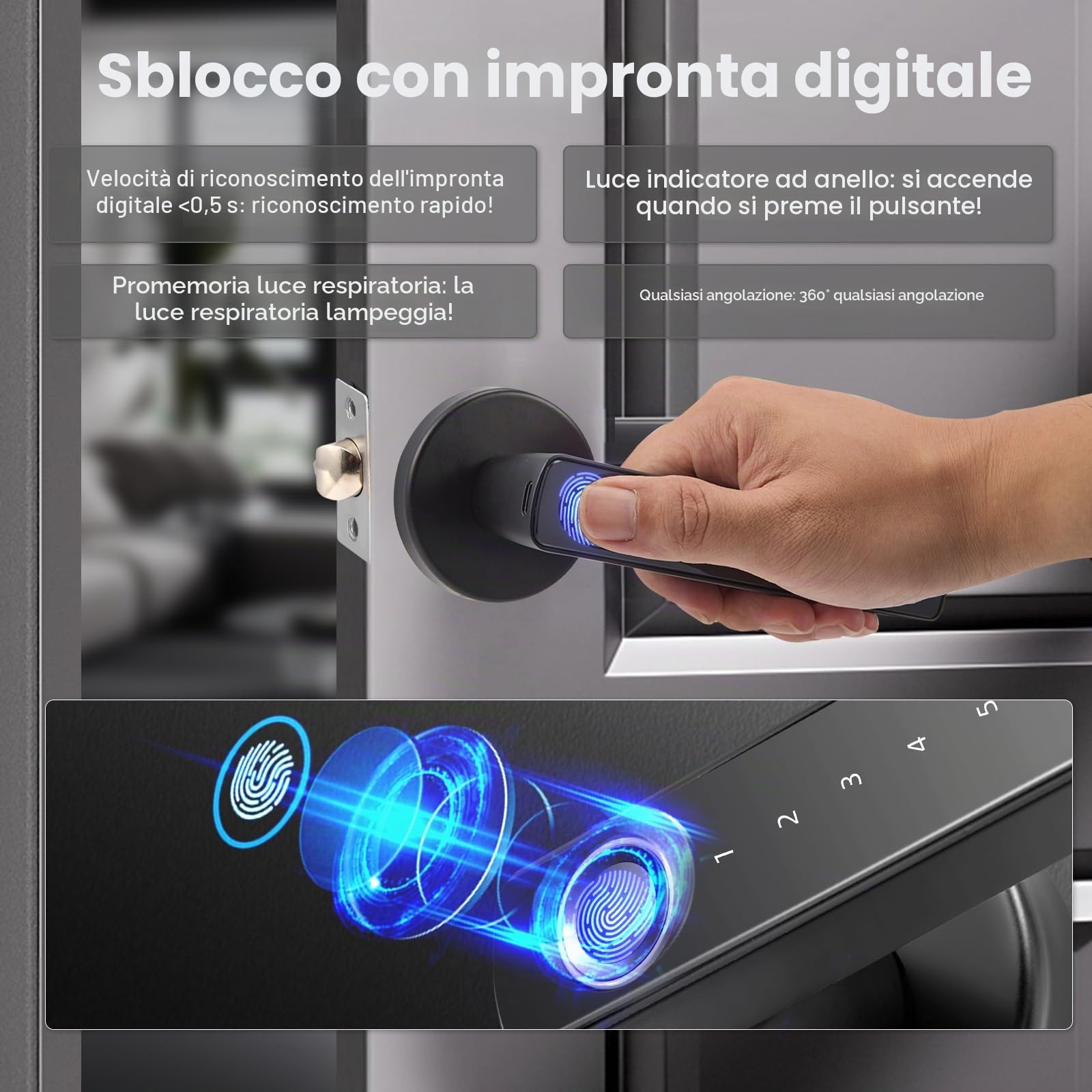 Serratura intelligente della porta, Serratura collegata Wifi Tuya Smart Lock Serratura Elettronico Biometrico Impronte Digitali RFID Scheda Senza chiave APP Telecomando Smart Lock
