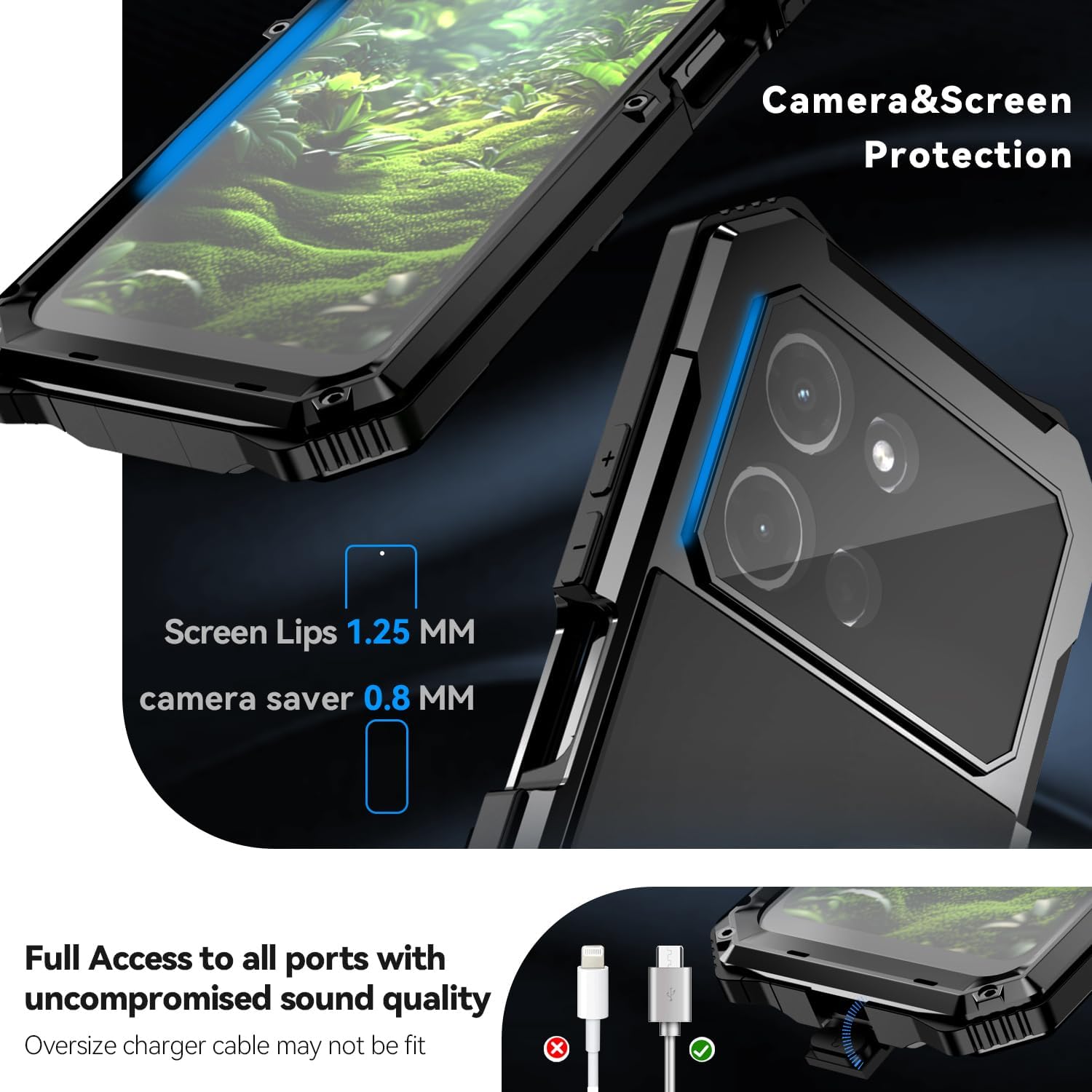 Lunivop for Motorola Moto G 2025/2026/ Moto G Play 2026 Case 6.7 Inch Metal Heavy Duty Phone Case Built-in Screen Protector Full Body Protective Dust Proof Military - Grade Rugged Black