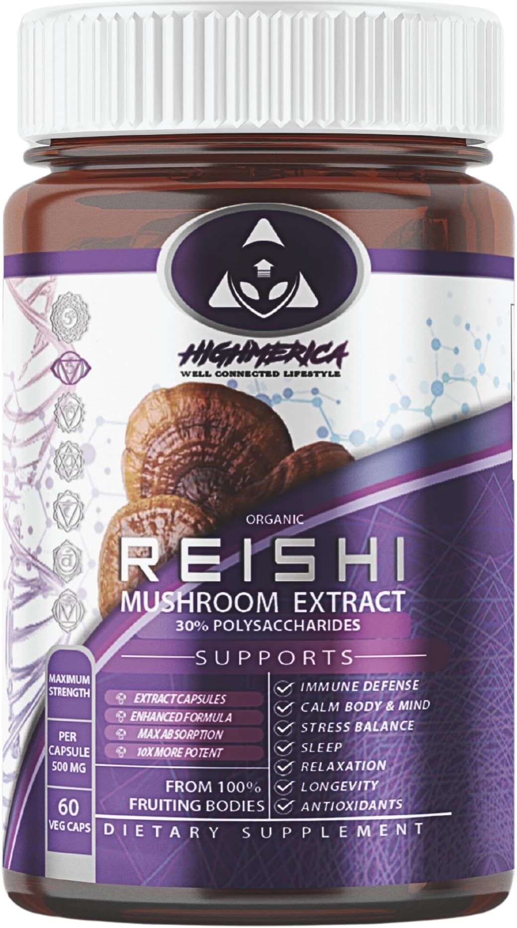 Os Organic Side - Organic Reishi Mushroom 60 Capsules - Adaptogen - Certified Usda - Non Gmo