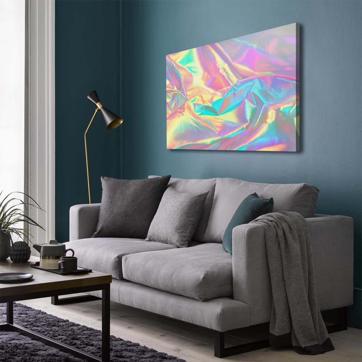 Via Vela Art mural en toile arc-en-ciel à textures froissées réfléchissantes Impressions d’art Affiches esthétiques futuristes encadrées pour la décoration du salon et de la chambre 50x60cm