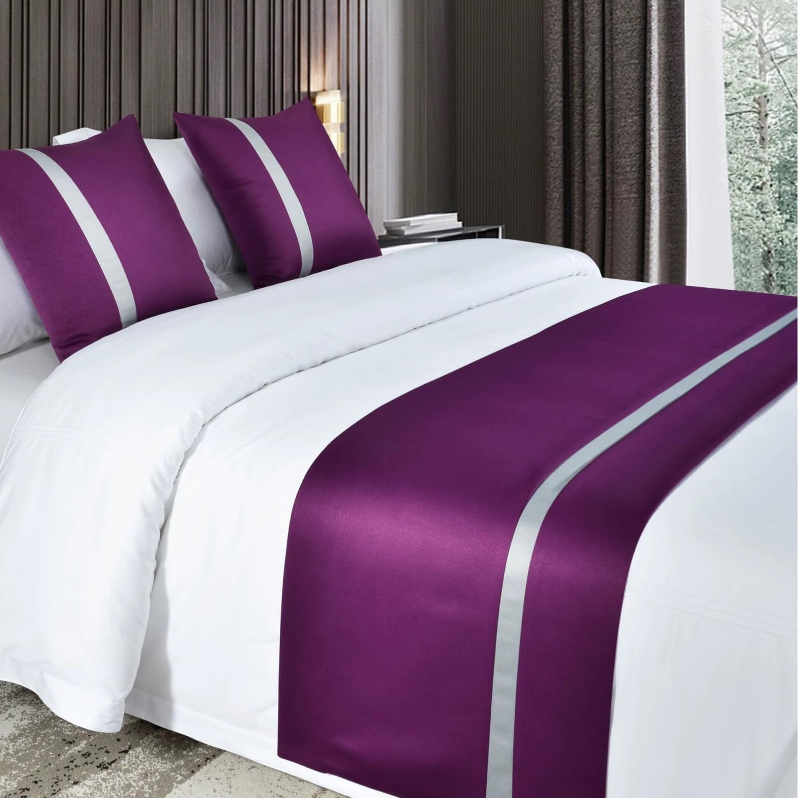 Camino de cama morado lavable de 50 x 180 cm que protege el edredón del desgaste