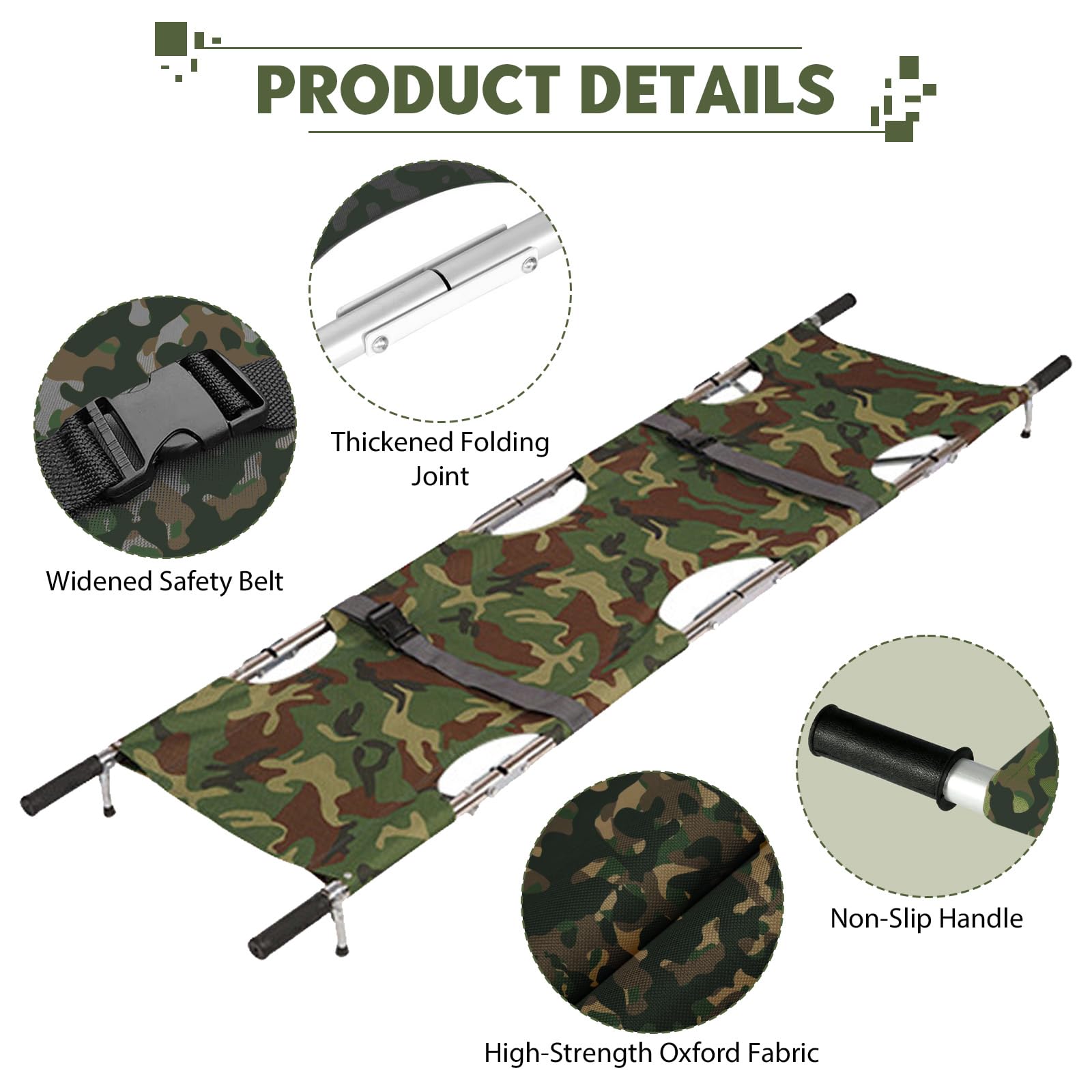 Civière Pliante, Civière Portative Pliante, 210 * 54cm, Avec sac de Rangement pour le Sauvetage en Montagne et le Transport Longue Distance(Vert armée)