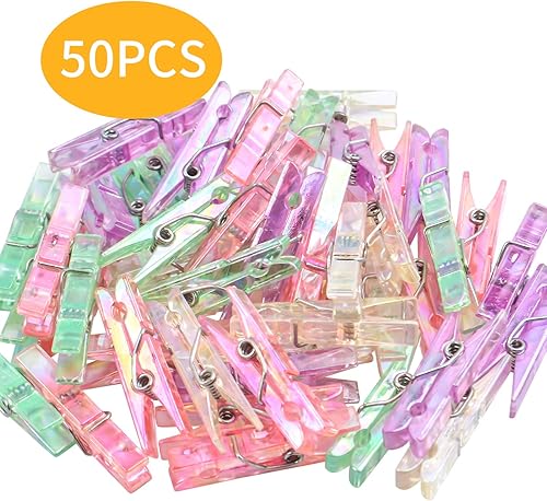 Miniatura 2 de Mini clips de plástico, 50 piezas de clips de fotos de plástico de colores, pinzas de papel para manualidades, 1.4 x 0.2 x 0.3 in