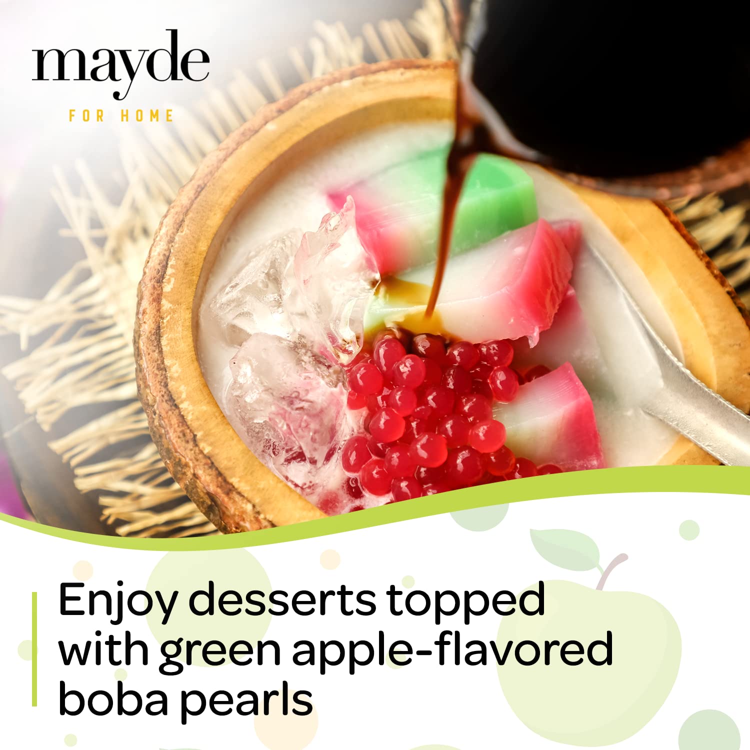 Mayde Popping Boba Pearls for Drinks, Desserts, & Breakfast Bowls (Green Apple Flavor, 7 Pounds)