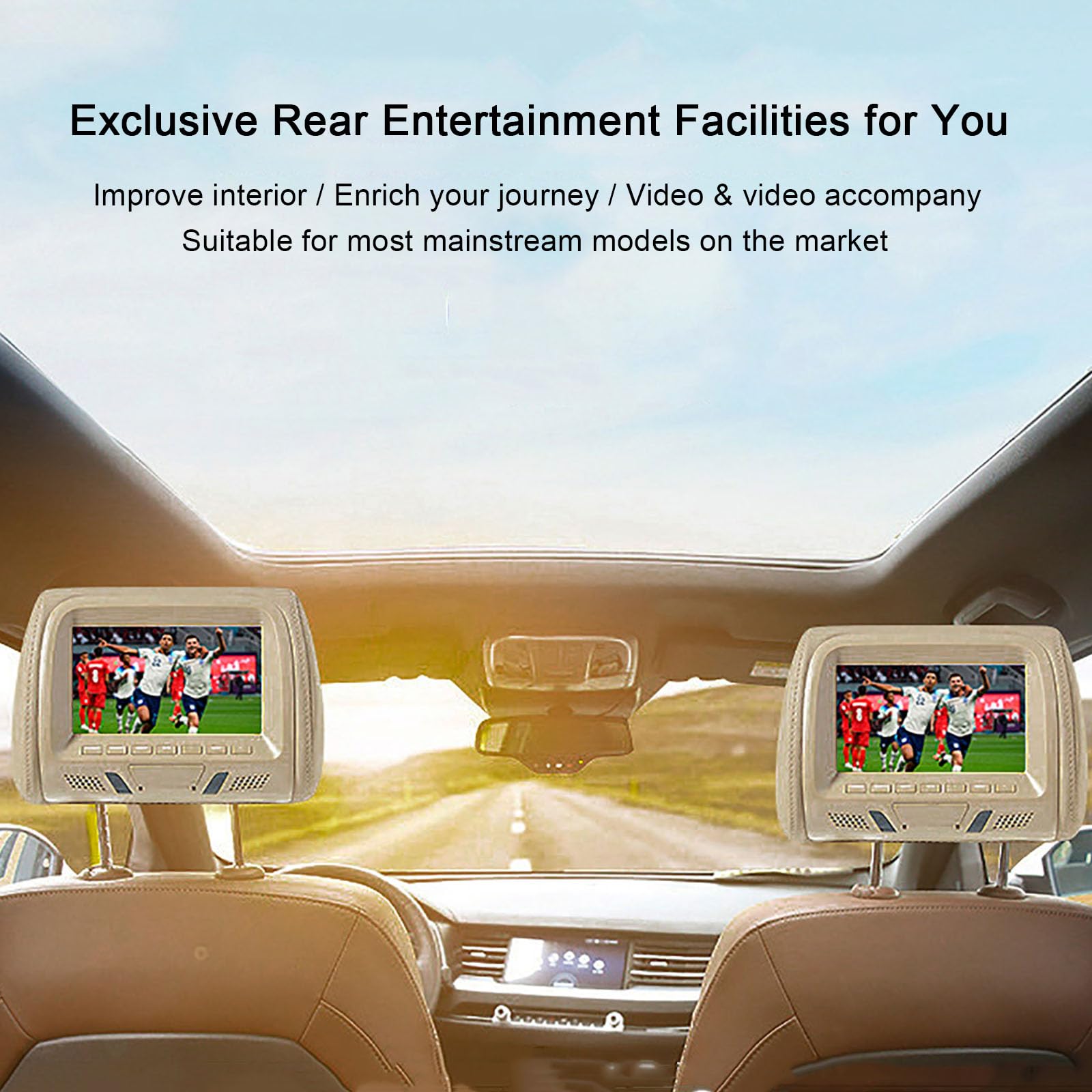 Appuie-tête Universel pour Voiture (7 Pouces), Moniteur pour Appui-tête - Télécommande, Installation sans Perte, Identification USB/SD/TF, Divertissement pour siège arrière,2PCS