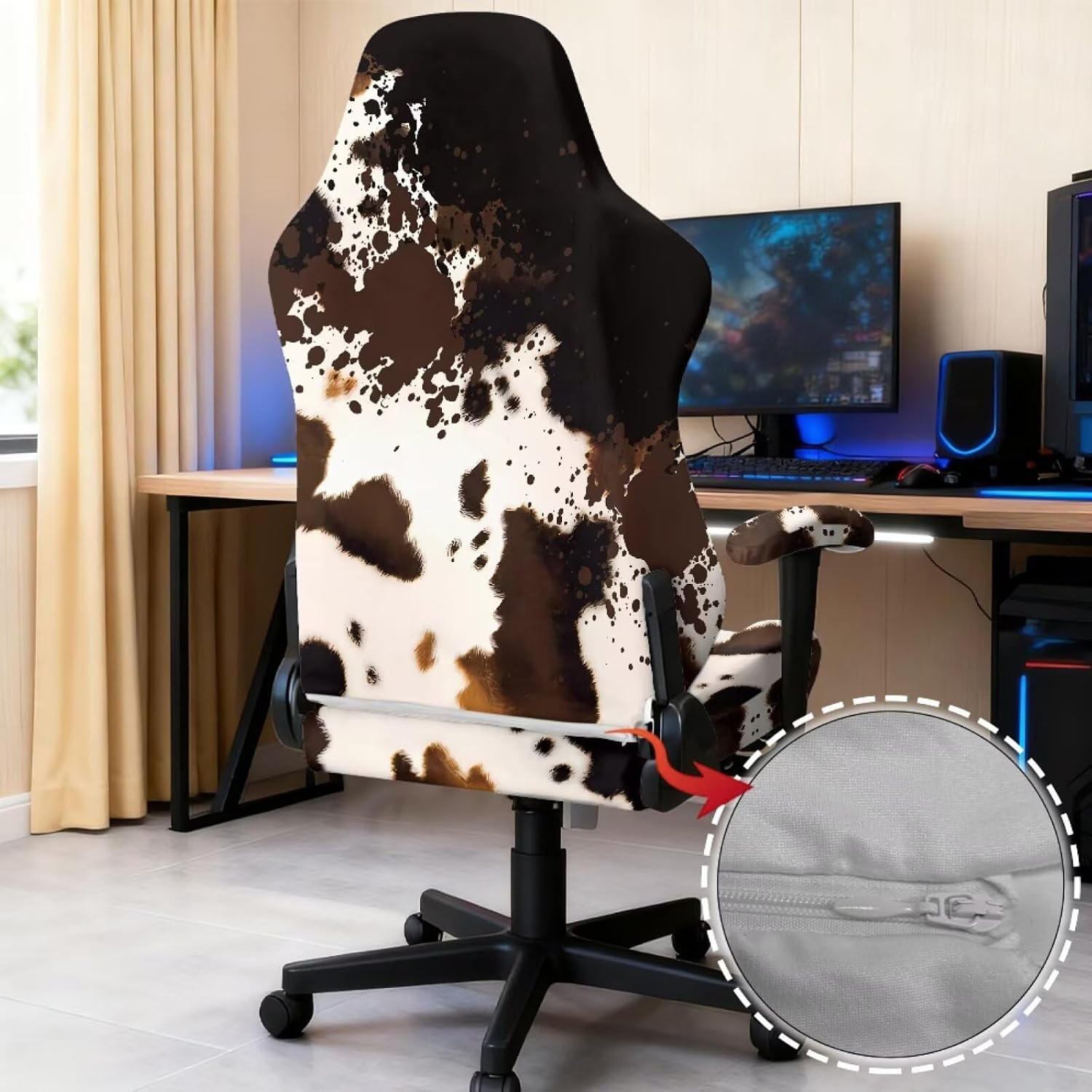 Cow Print Computer & Gaming Chair Slipcover Skin Friendly Breathable Game Chair Cover with Armrest Covers Scratch Proof & Dust-Proof Rotating Chairs Protector image 3