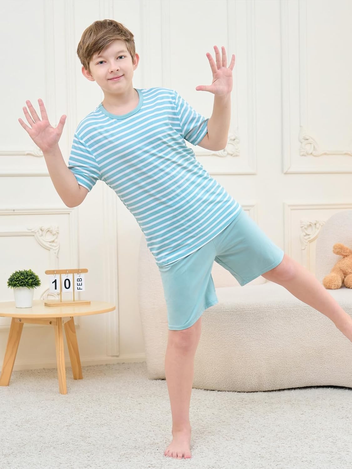 Umeyda Boys's Summer Pajamas Striped Short Sleeve Sets Modal Pjs - Image 5