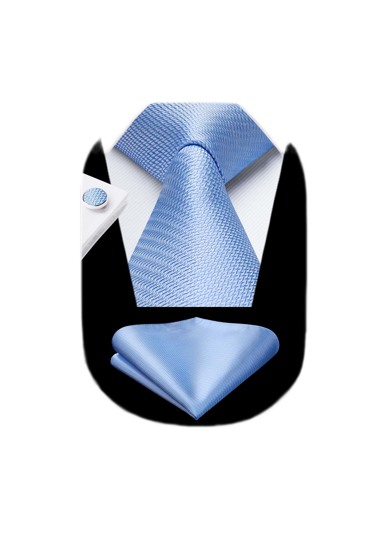 HISDERN Mens Solid Ties Formal Business Woven Tie and Pocket Square Cufflinks Set Classic Silk Satin Necktie Wedding