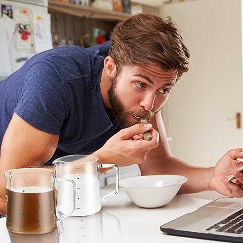 Miniatura 6 de Leinuosen Jarra de leche de vidrio pequeña de 18.6 fl oz, jarra de leche de vidrio, té y café, crema de medición creativa