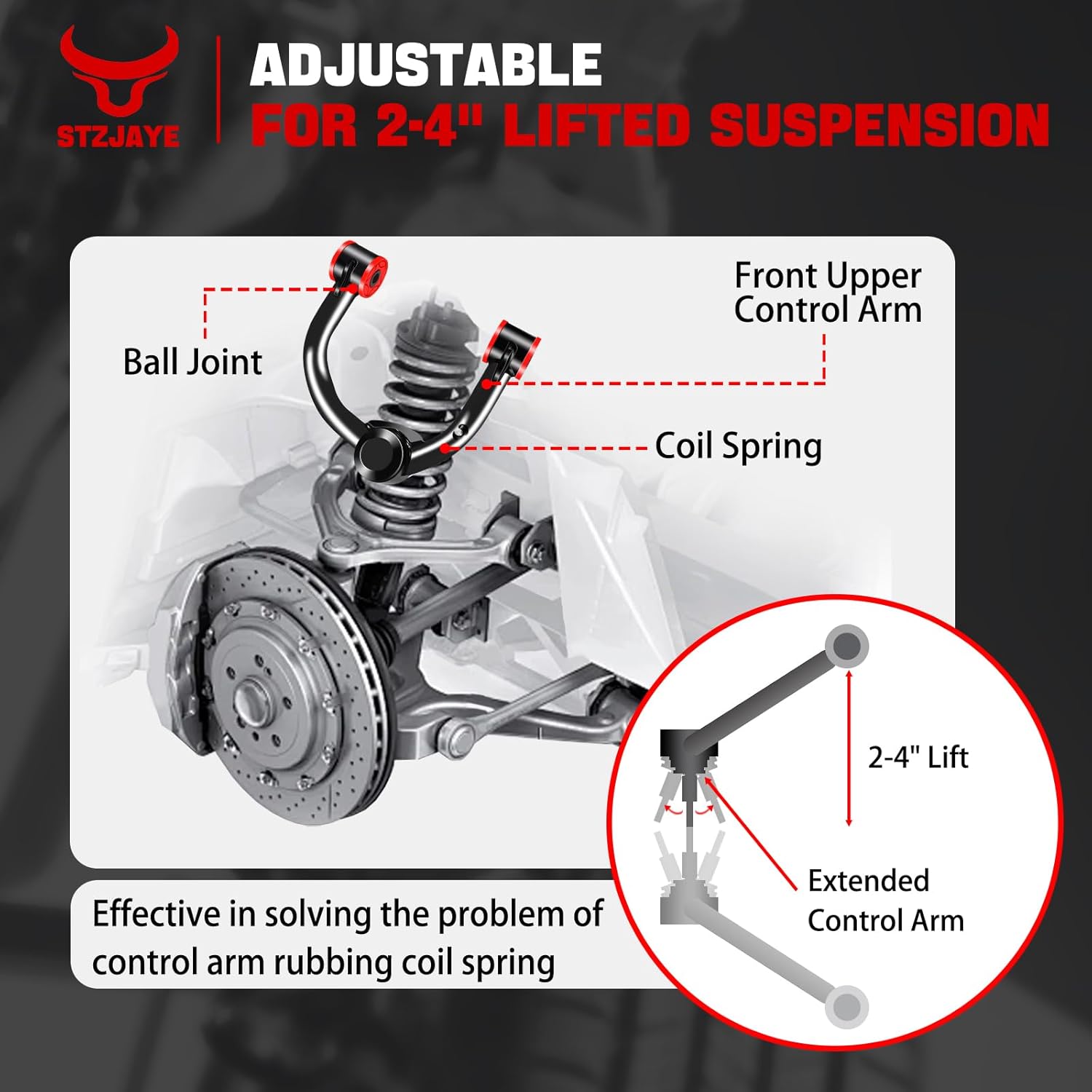 2-4inch Upper Control Arms Compatible with Toyota Tacoma 1996-2003 4WD, 2 to 4" Lift Front Adjustable Tubular Suspension Control Arm Kits for Toyota 4Runner 1995-2002 4WD, Easy Installation