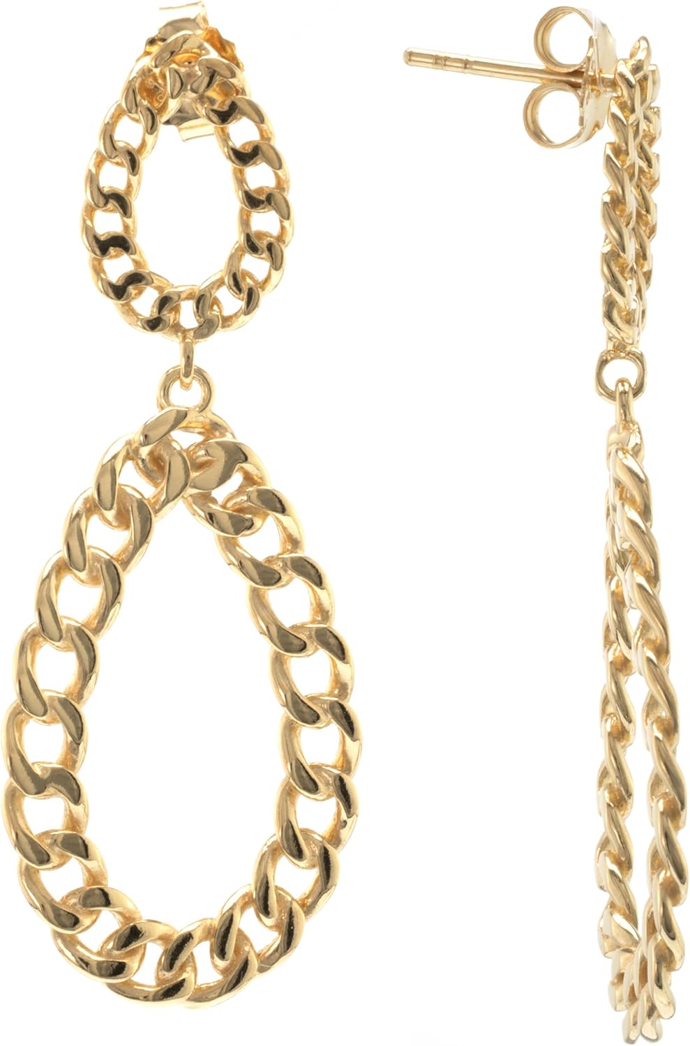 Judy Crowell Jewelry Sterling Silver Double Chain Open Oval Drop Earrings