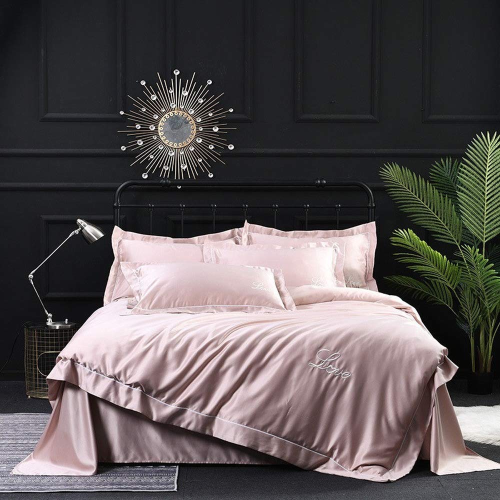 Taie d'oreiller et drap soie parure de lit 4 pièces broderie King size