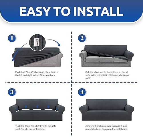 Miniatura 6 de KEKUOU - Funda elástica para sofá de 3 plazas (de 79 a 94 pulgadas), protector de muebles de 3 asientos con parte inferior elástica para niños o