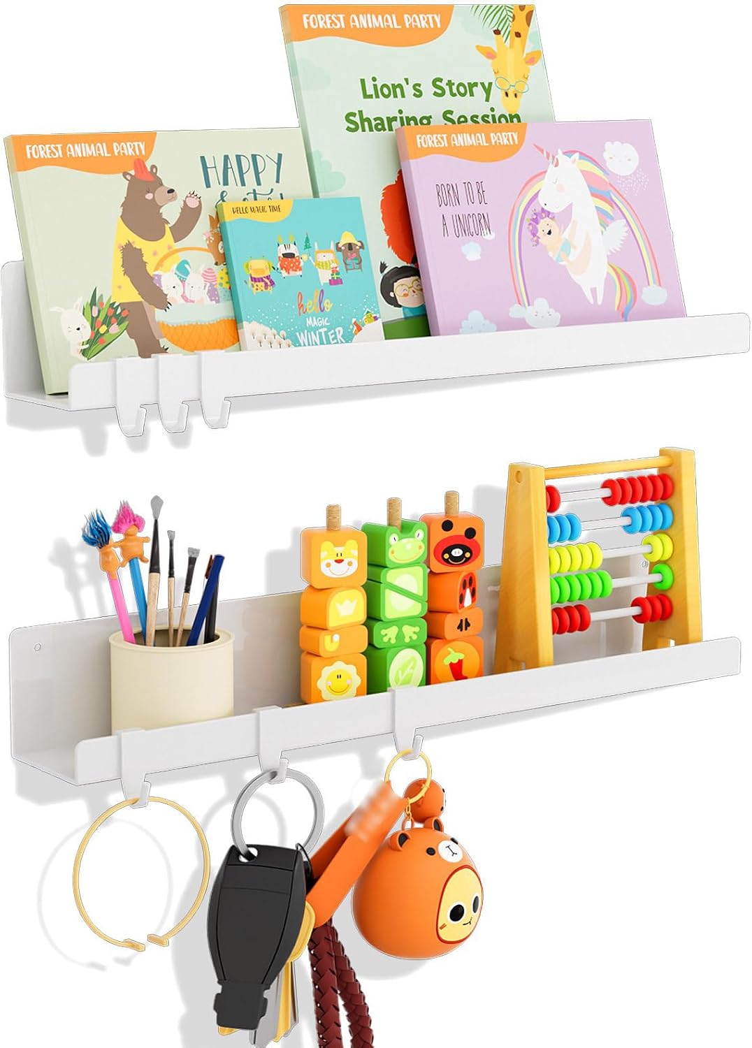 17 Inch White Metal Magnetic Floating Shelves, Book Shelf 2-Pack