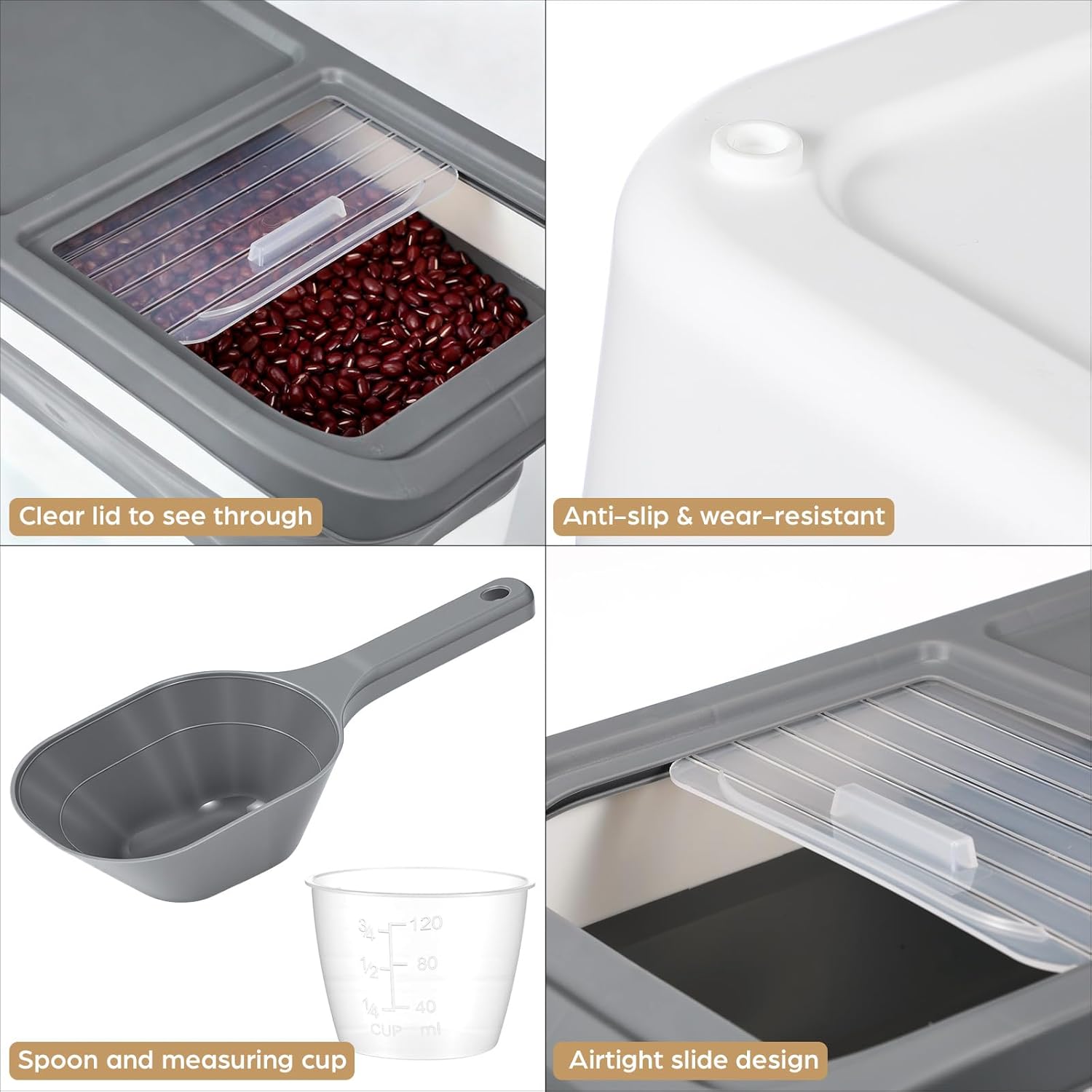 LemonRoad 4 Pack Rice Storage Container 22 Lbs with Airtight Lids, Measuring Cup and Spoon for Dry Food Cereal Grain Cat Bird and Dog Food