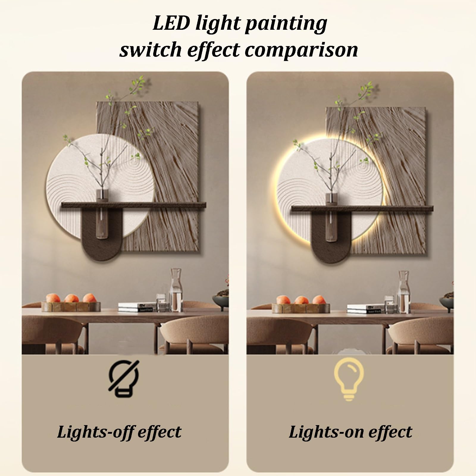 Arte de pared 3D con luces, decoración de pared con iluminación LED