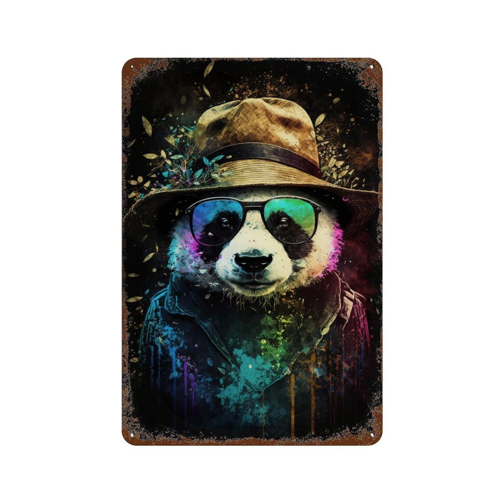 Rusty Metal Tin Sign with Stylish Panda Art Print Design 11.8"x7.9", for Shed, Workshop And Garage Wall Decor, Classic Wall Plaque