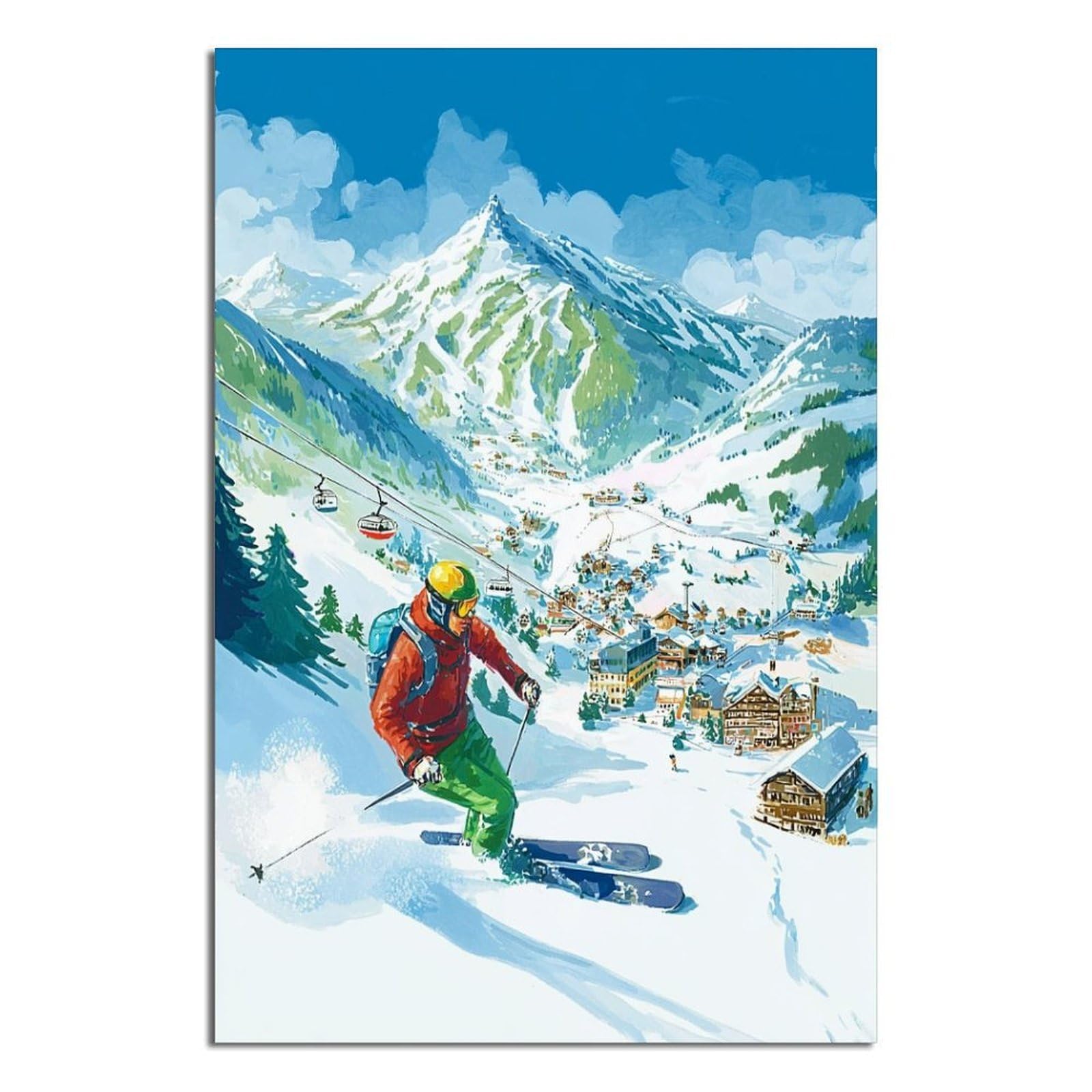 iPuzou Mayrhofen Austria Ski Poster 20x30inch(50x75cm) Vintage Watercolor Canvas Art