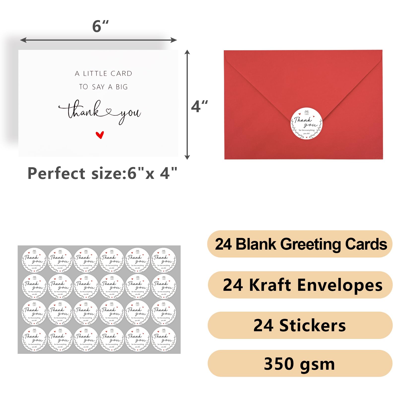 6Pcs Thank You Card Letter Greeting Cards Greeting... - Grandado