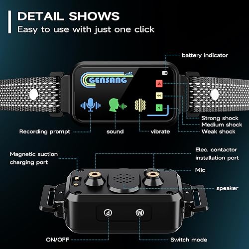 Miniatura 6 de Collar electrónico GENSANG AI para perros, collar electrónico GENSANG AI para perros grandes y medianos, reproduce voz y música humana real, sin