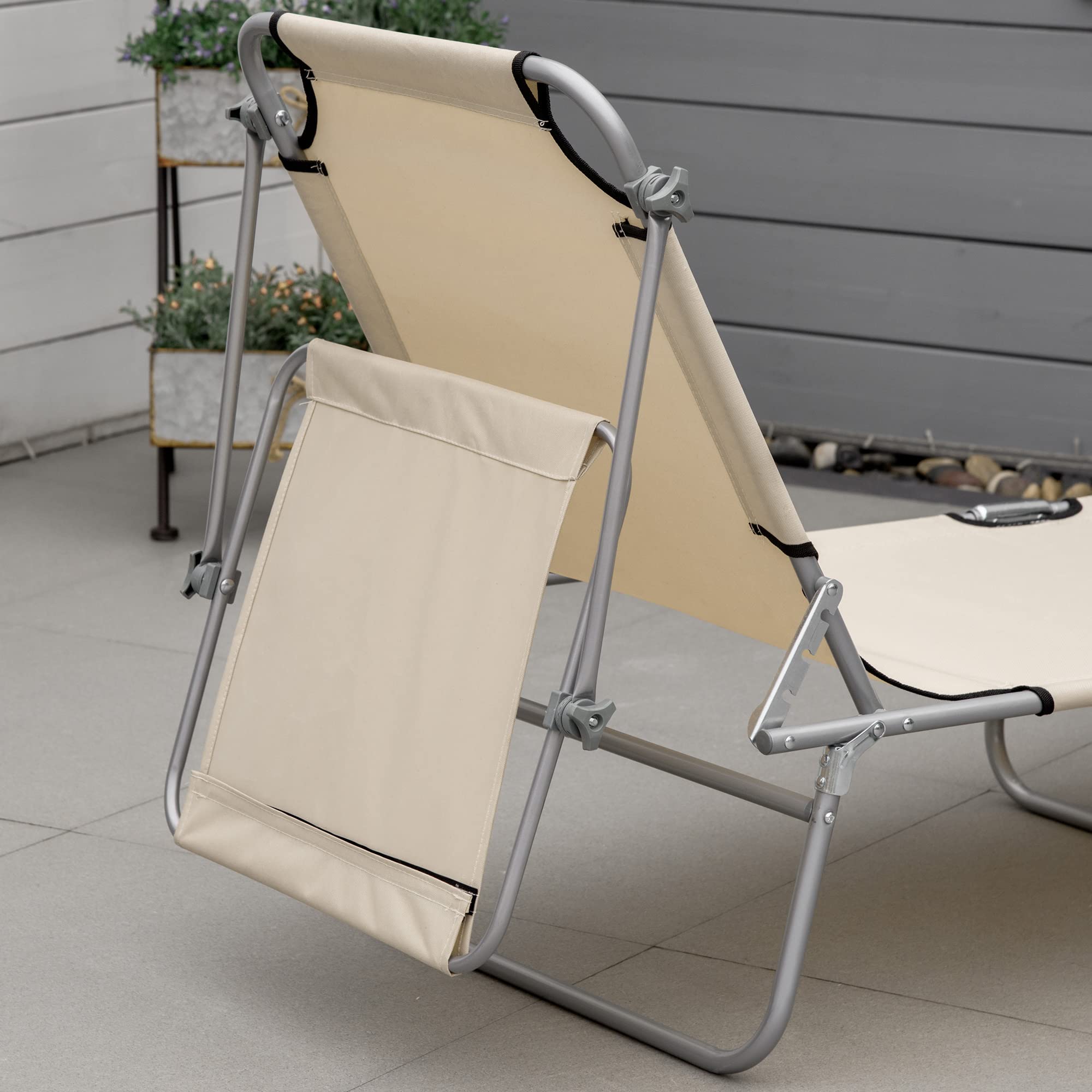 Outsunny Transat Bain de Soleil Pliable 187L x 58l x 36H cm Beige