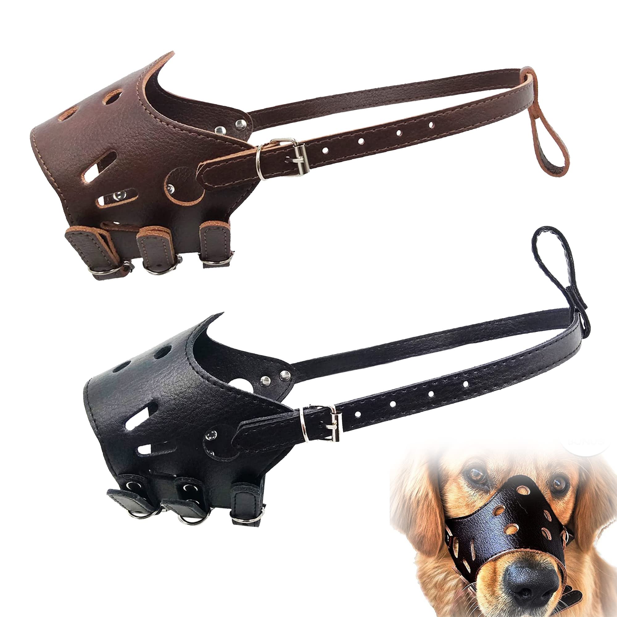 2 Piezas Anti-mordedura Bozal para Perros Bozales antiladridos bozal de Perro de Cuero Comodos bozal Bozales para Perro de Cuero Respirable para Perros para Perros Grandes Medianos Y PequeñOs (L)