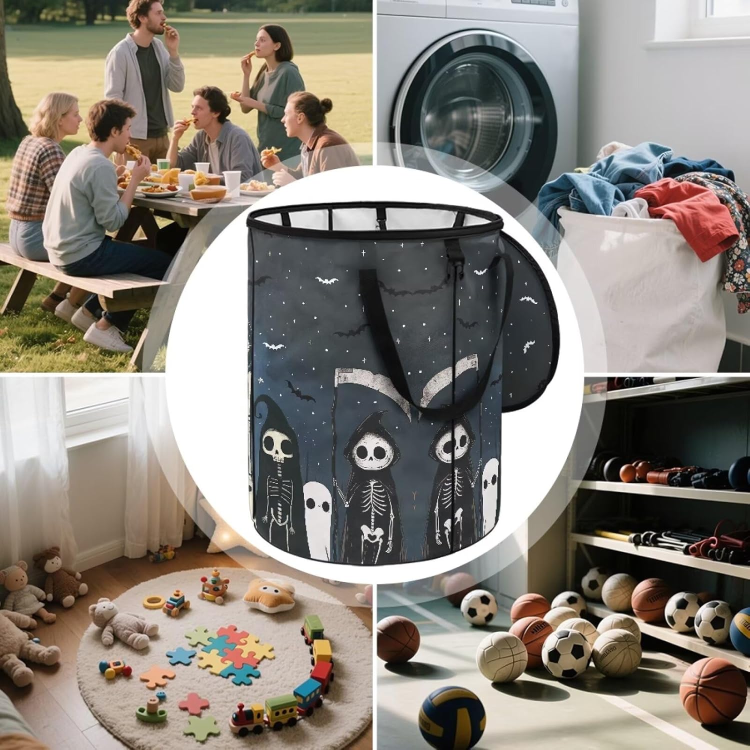 Halloween Ghost Bathroom Trash Can with Lid Outdoor Trash Cans for Patio Waterproof Collapsible Bedroom Garbage Can Decorative Easy to Use