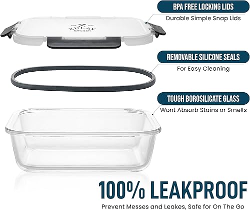 Miniatura 7 de Zulay Kitchen Paquete de 5 recipientes de vidrio para preparación de comidas con tapas, herméticos, recipientes de vidrio de borosilicato de primera