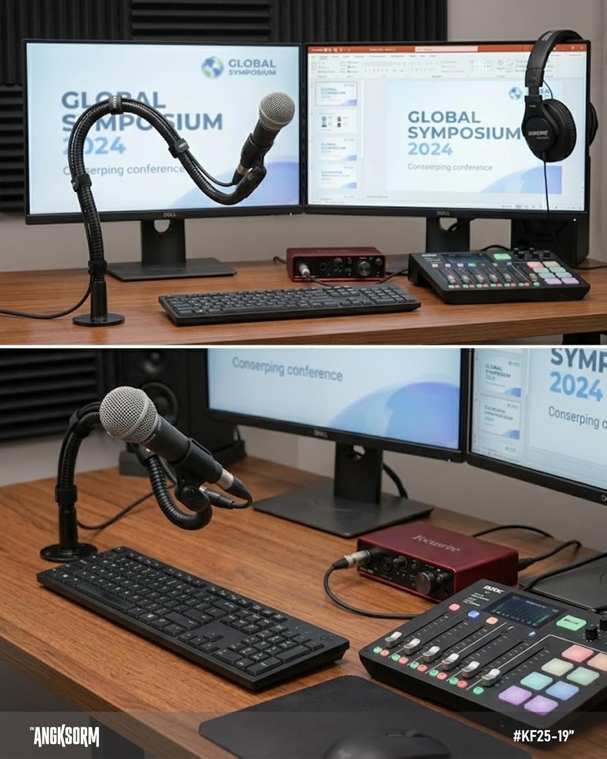 Microphone Stand - 19-INCH Heavy-Duty Flexible Gooseneck Desktop Mic Stands Holder with Flange Mount Base for Lectern Podium Podcast Meetings Lectures Streaming Gaming Studio