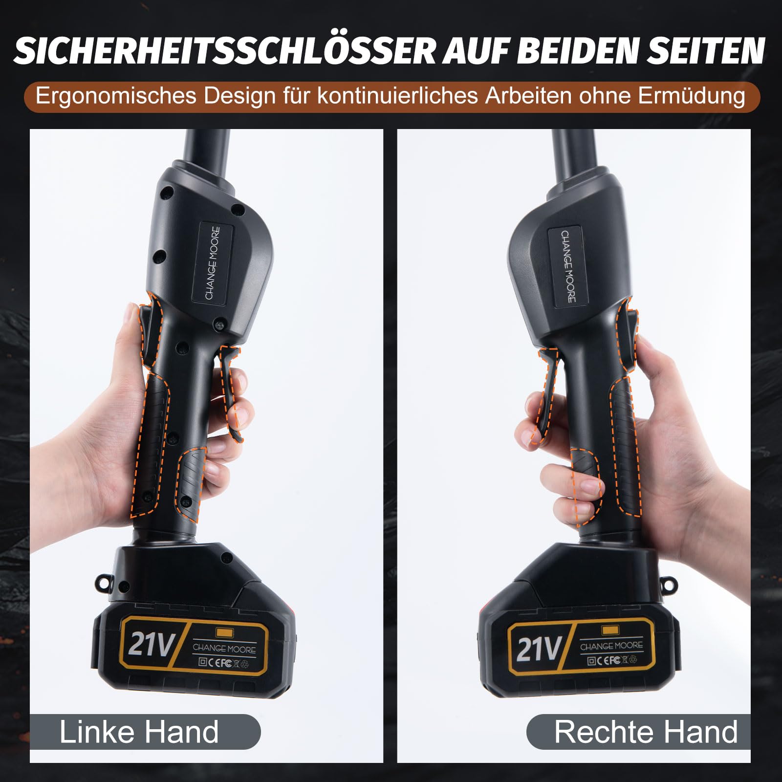 CHANGEMOORE Akku-Hochentaster 21 V, 15 cm Schwertlänge, 10 m/s Kettengeschwindigkeit, 3,6 kg, 2 Ketten, 1,68m Stange, inkl. 2 Akkus & Ladegerät