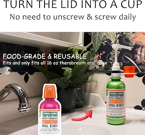 Miniatura 4 de [Actualizado] Bomba dispensadora de enjuague bucal con soporte para tazas TheraBreath de enjuague bucal de 16 onzas líquidas, se adapta a menta