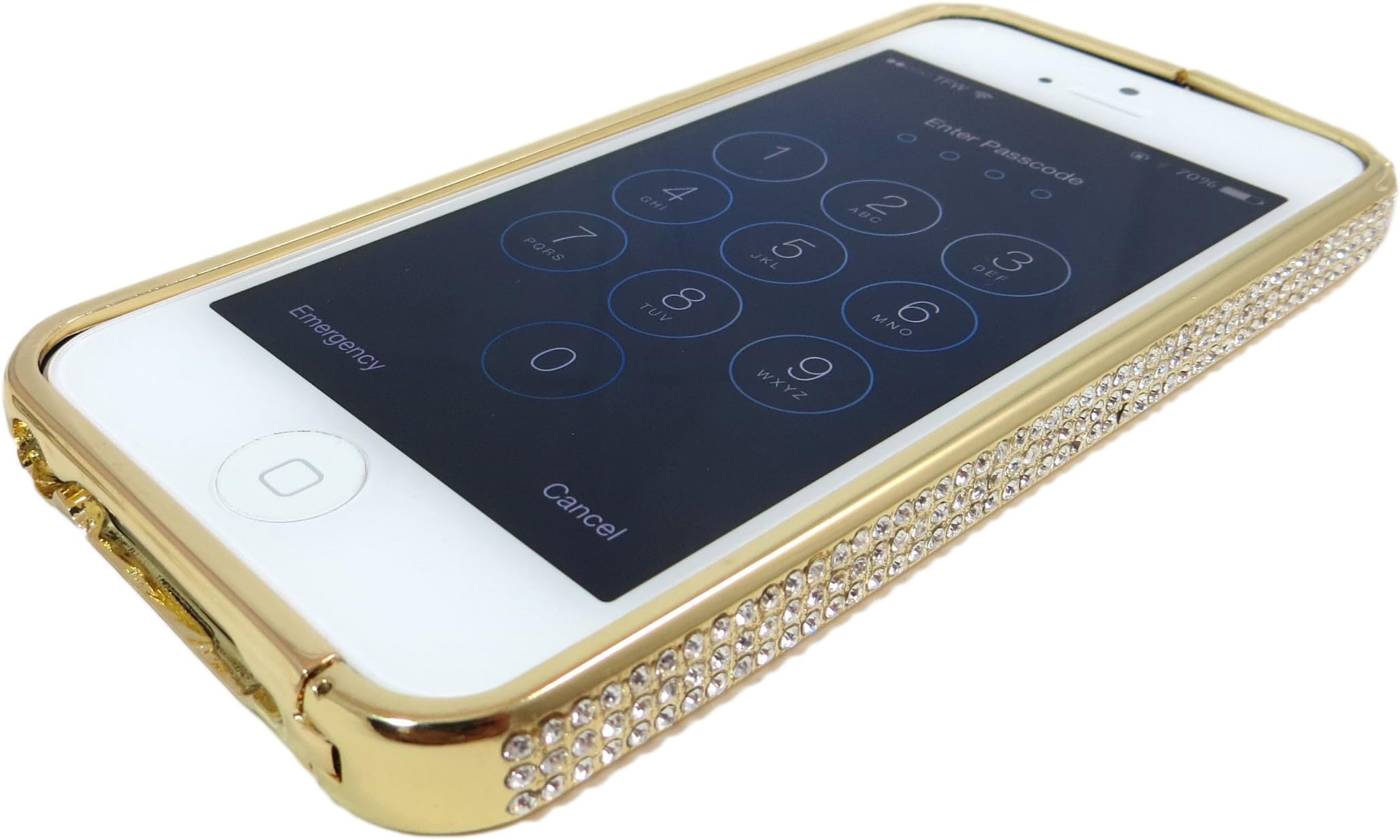 Aluminum Metal Bumper Case Cover with Crystal Rhinestone Diamond Bling for iPhone 5 5S 5G - Metallic Gold